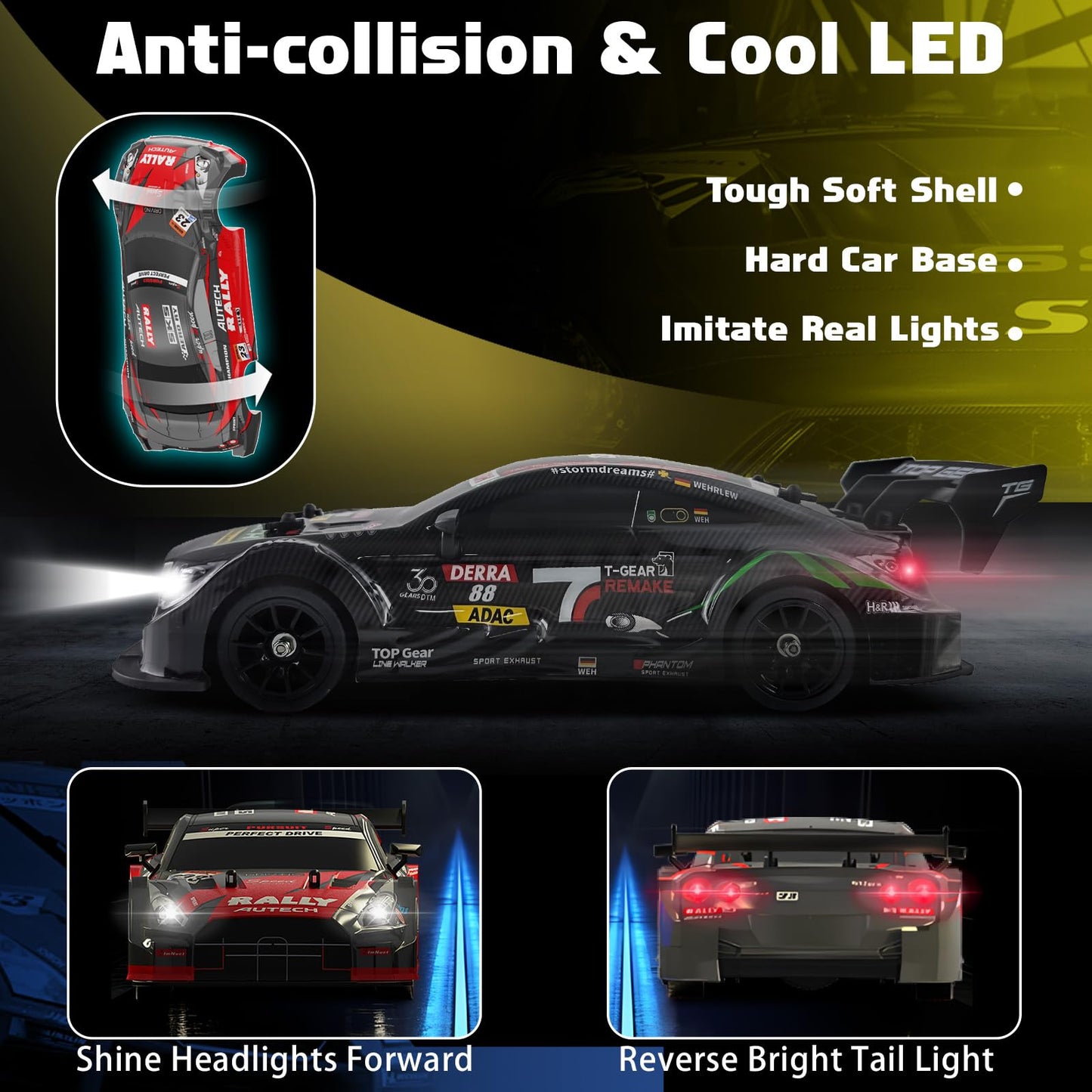 Sakeye Rcemote Control Car for Adults, 1/16 4WD 2.4GHz RC Drift Car Black RC Cars Hobby Racing Car Drift Cars with LED Light Rec