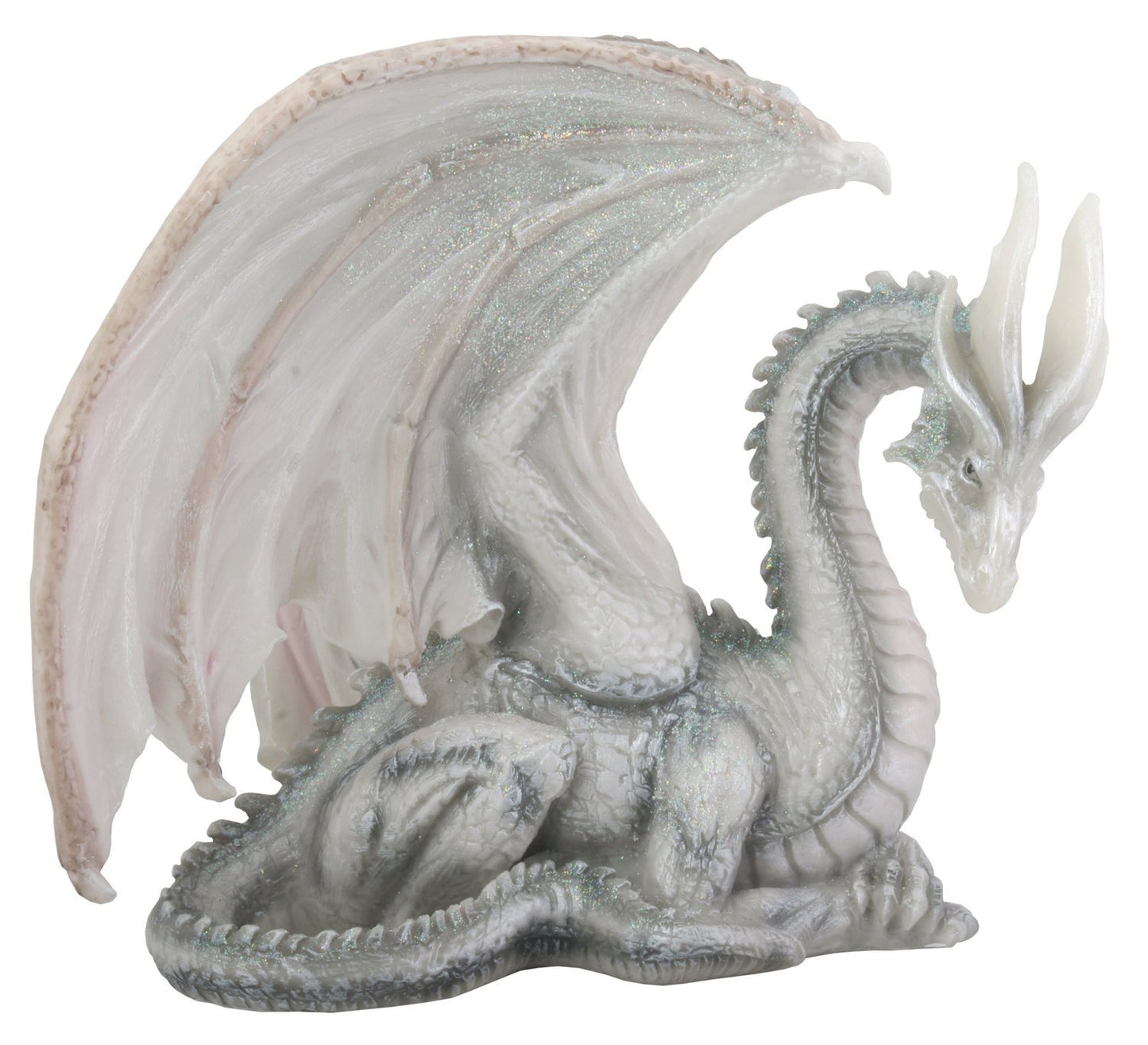 Wise Old White Dragon Collectible Serpent Drake Figurine Statue Model