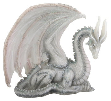 Wise Old White Dragon Collectible Serpent Drake Figurine Statue Model