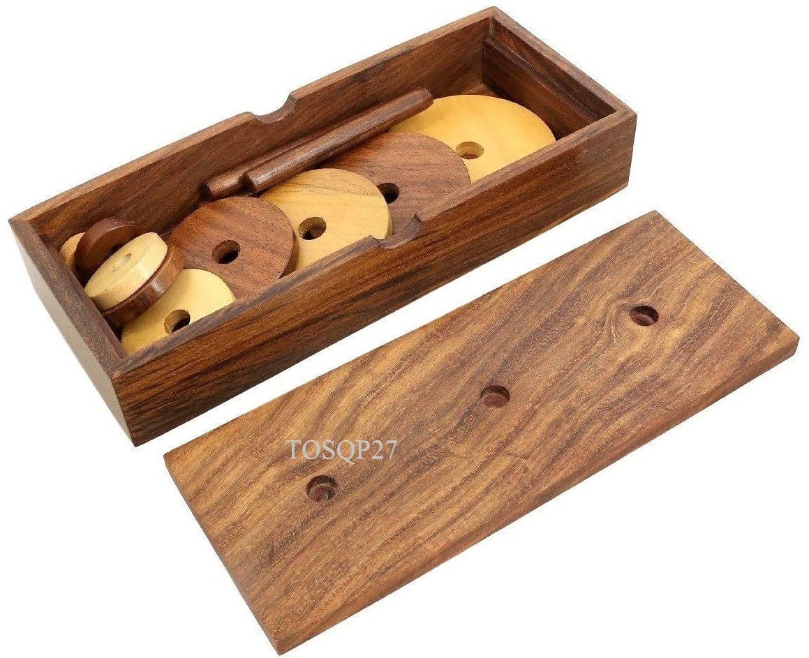 TOSQP27 Tower of Hanoi Wooden Puzzle - 9 Rings Logic Game, Premium Rosewood, Model MN-Tower-Puzzle-Hanoi