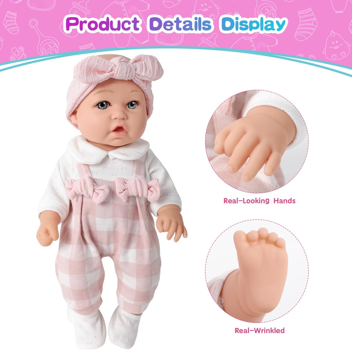 BDDOLL 12'' Baby Doll and Clothes Accessories Playset with Feeding Bottle Pacifier First Baby Dolls for Toddlers 36 Months and Up