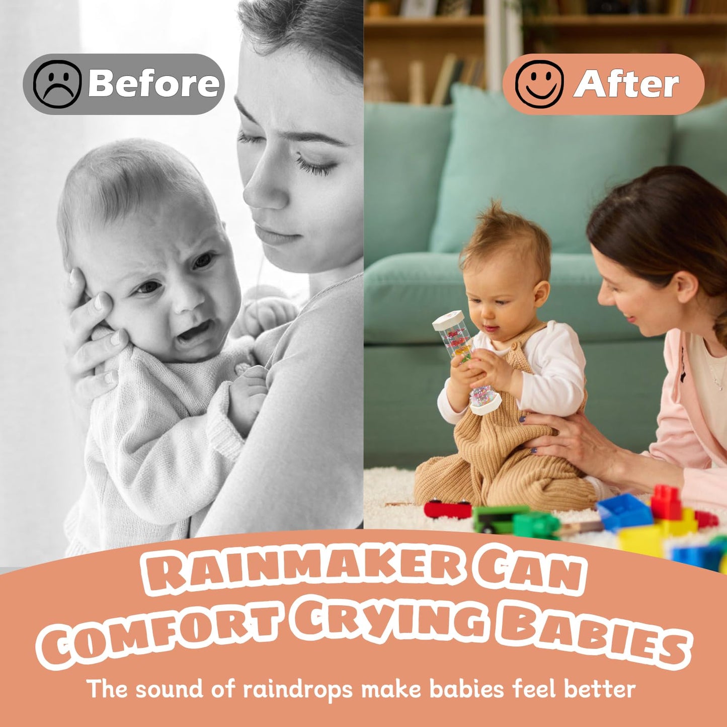 8.8 Extra Large Rain Stick,Montessori Baby Rainmaker Toys For 3-6-12 Months Under 1 Year Old,Baby Shake Rattle Sensory Developme