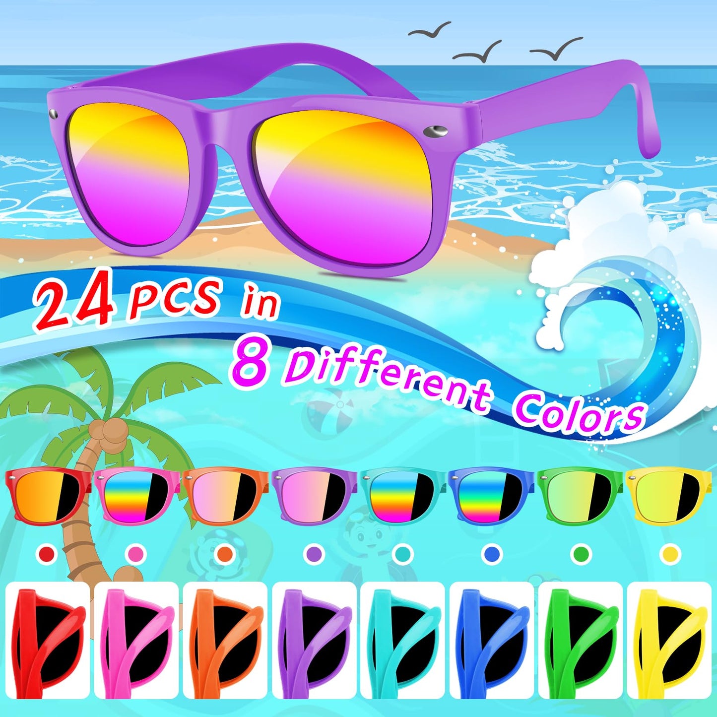 Ynrriiy Kids Sunglasses Bulk, Kids Sunglasses Party Favor,Neon Party Sunglasses For Kids, Boys And Girls Age 3-8, Beach Pool Bir