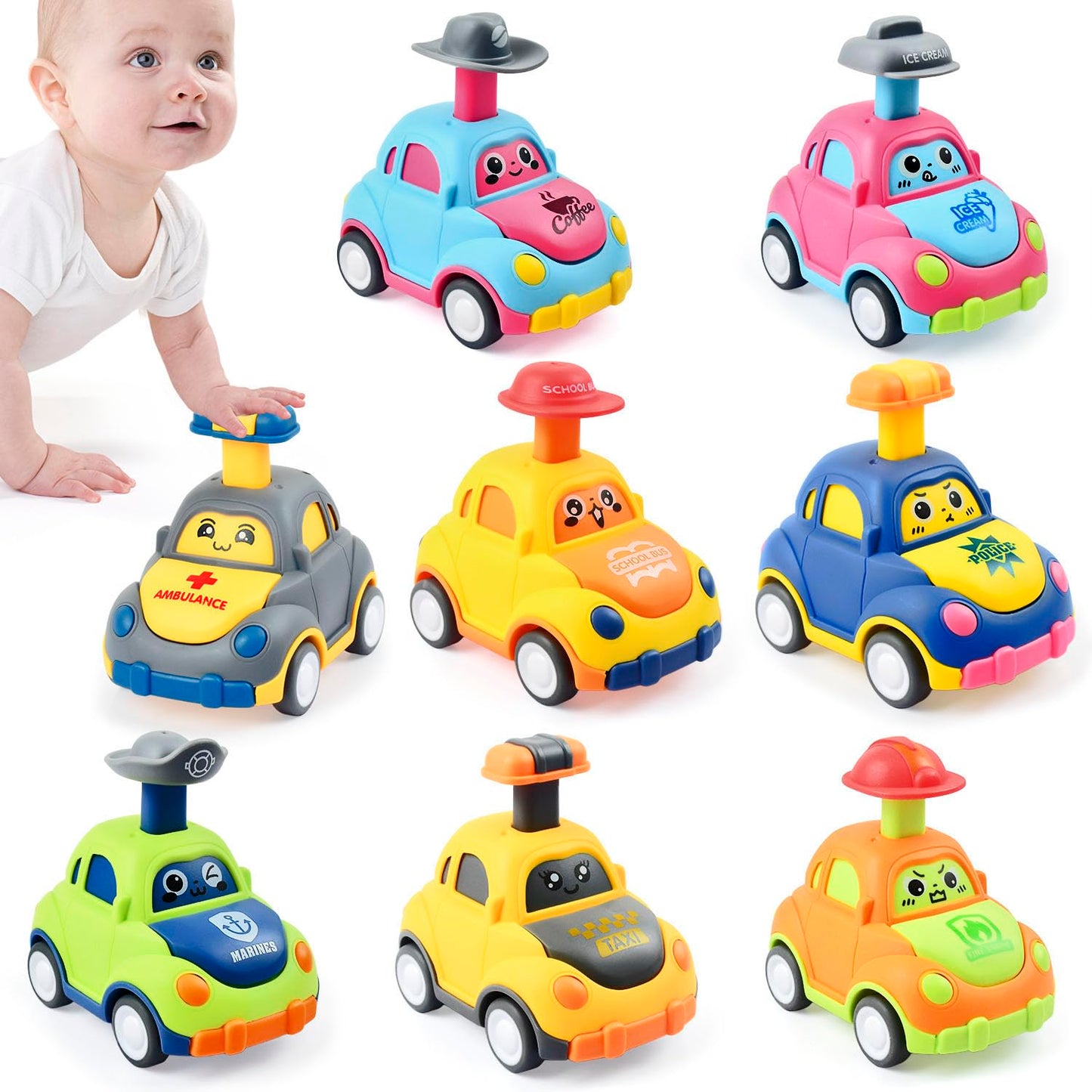 soi-meme 8 Pack Press and Go Car Toys for Toddlers 1-3 Year Old,Infant Play Vehicle Set Toys for 1 2 3, Baby Car Toys for 9-12-1