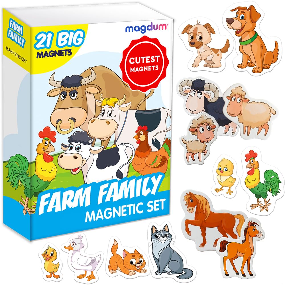 21 Fridge Magnets For Toddlers Magdum - Farm Family Kids Magnets For Fridge - Toddler Magnets For Refrigerator - Magnetic Animal