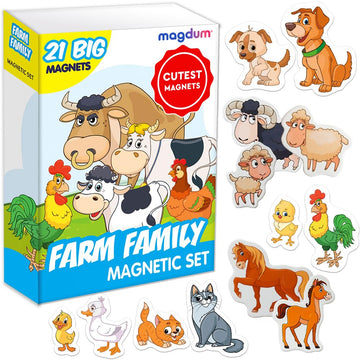 21 Fridge Magnets For Toddlers Magdum - Farm Family Kids Magnets For Fridge - Toddler Magnets For Refrigerator - Magnetic Animal
