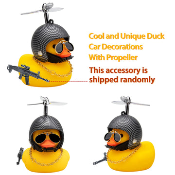 Wonuu Rubber Duck Car Ornaments Cool Yellow Duck Car Dashboard Decorations Squeaky Glasses Duck With Propeller Helmet For Car Ccessories Dashboard (Y-Black And White Grid)
