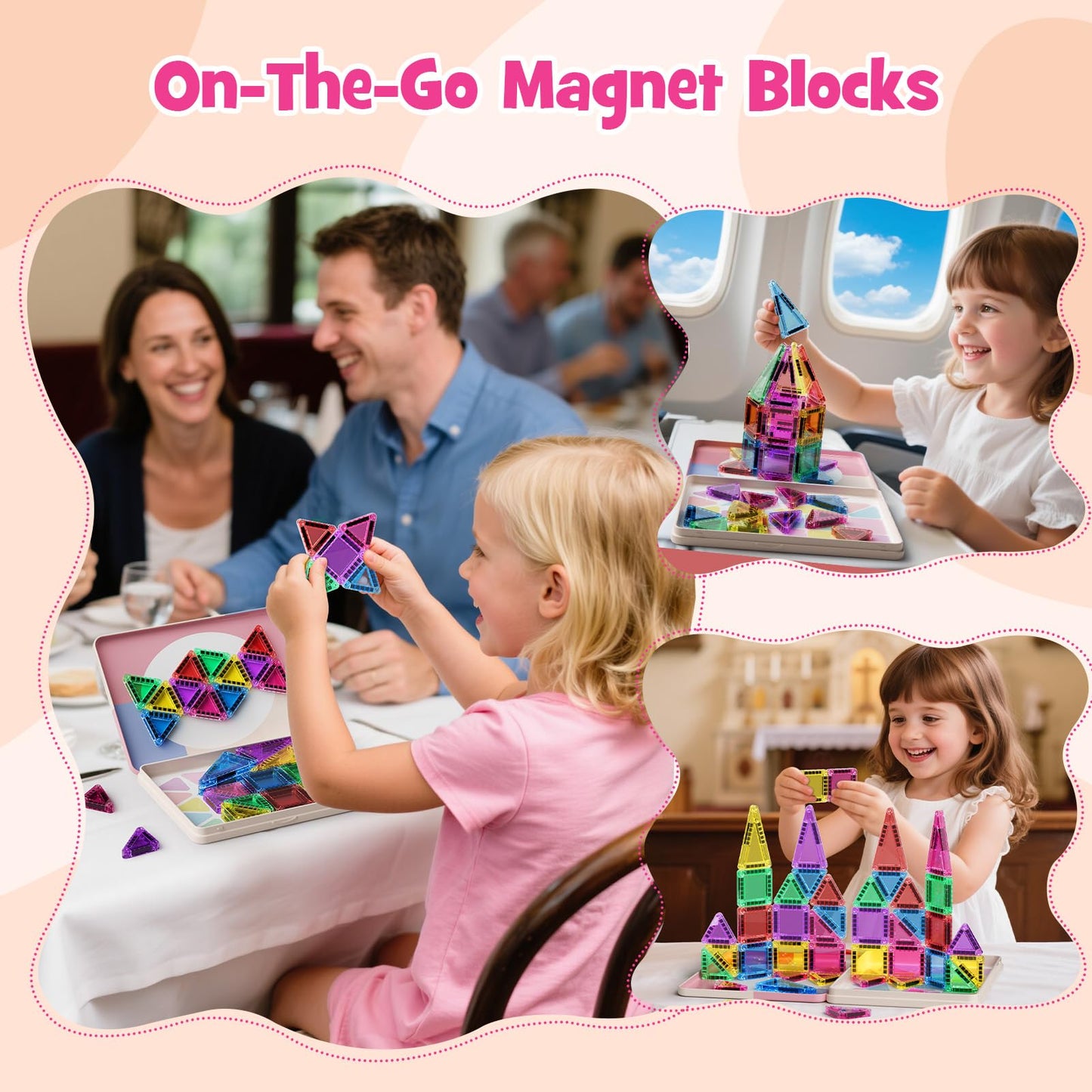 WMXDU Mini Magnetic Tiles with Iron Box, 42PCS Travel Size Magnet Building Blocks Toy Set, Protable Construction Block Toys Educ