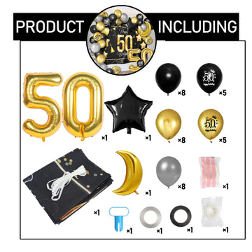 Happy 50Th Birthday Balloons Gold Set Decor - Cheers To 50 Years Old Party Theme Garland Star Moon Banner Backdrop Decorations F