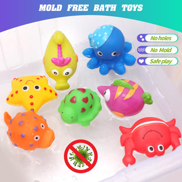 Mold Free Baby Bath Toys - 7 Pcs No Hole Ocean Animals Bathtub Toys For Toddlers 1-3/Infants 6-12-18 Months,Water Table Toys Sho