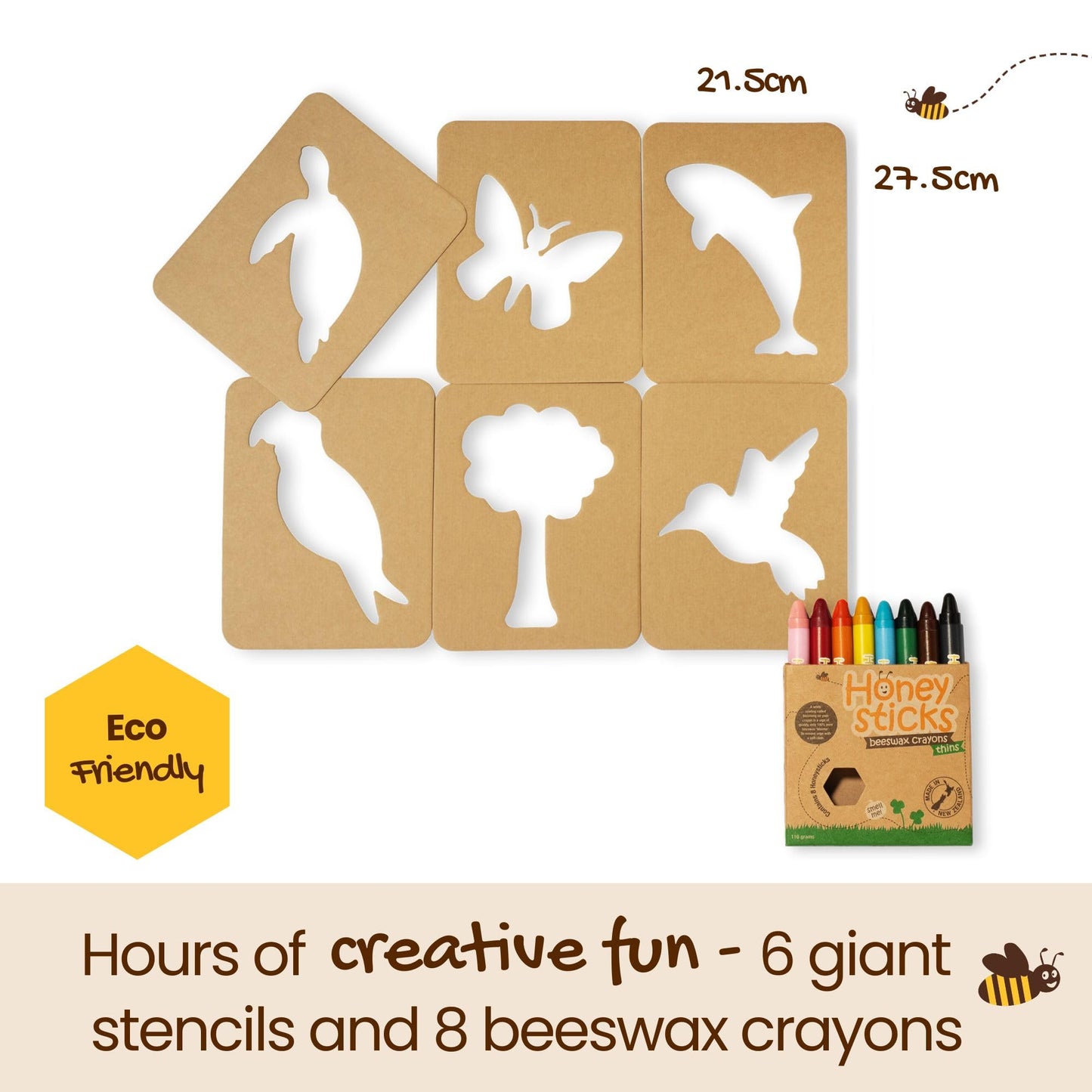 Honeysticks Kids Activity Set - 6 Large Stencils for Kids Plus Jumbo Non-Toxic Beeswax Crayons (8pk), Perfect First Stencils for