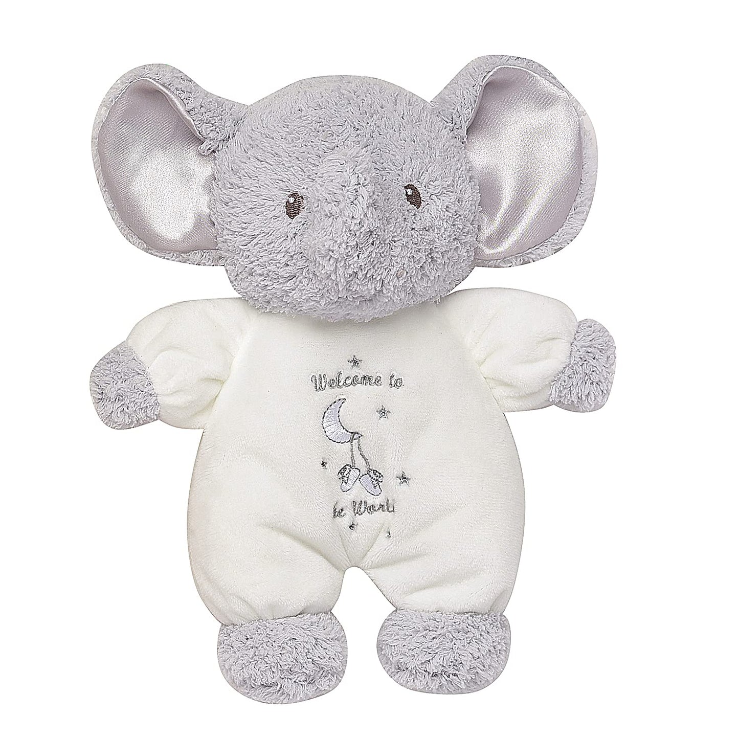Baby Starters Little Me Plush Elephant Rattle with Welcome to The World Embroidery (White, 9 inch)
