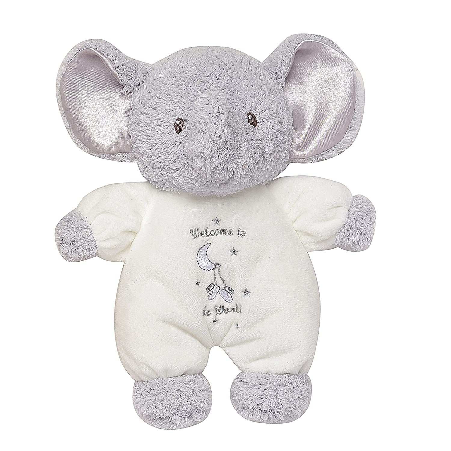 Baby Starters Little Me Plush Elephant Rattle with Welcome to The World Embroidery (White, 9 inch)