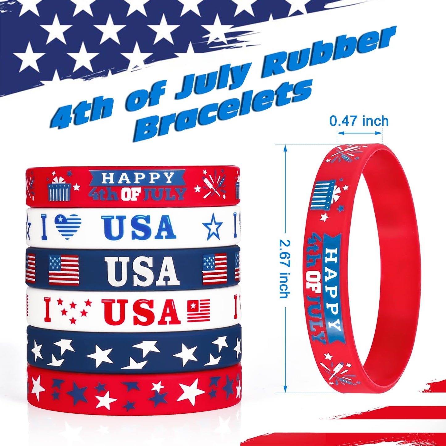 4Th Of July Party Favors Rubber Bracelets 30Pcs Usa American Flag Red White And Blue Silicone Wristbands For Kids Independence D