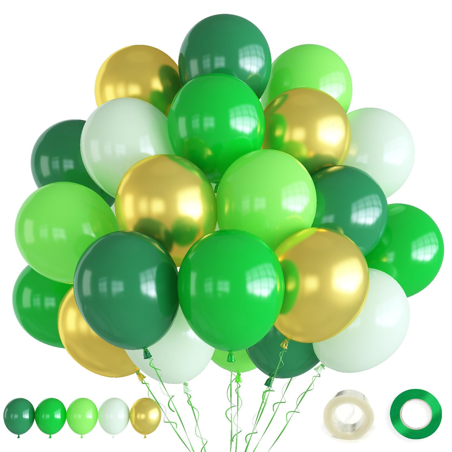 Haolongfa Green Balloons,12Inch 60Pcs Green Gold Balloons Lime Green Balloons For Jungle Safari Birthday Baby Shower Jungle Safa