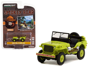 Greenlight 38020A Bright Green Help Smokey Prevent Forest Fires Smokey Bear Series 1 1 By 64 Scale Diecast Model Car For 1942 Willys Mb Jeep