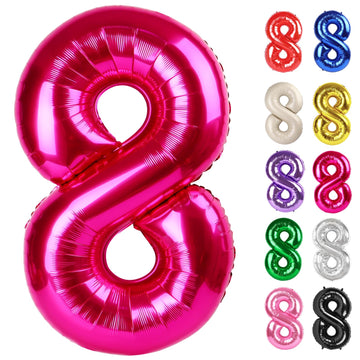 Hot Pink Number 8 Balloon 40 Inch, 8 Balloon Number, 8Th Birthday Decorations, Hot Pink Party Supplies For Boys Girls