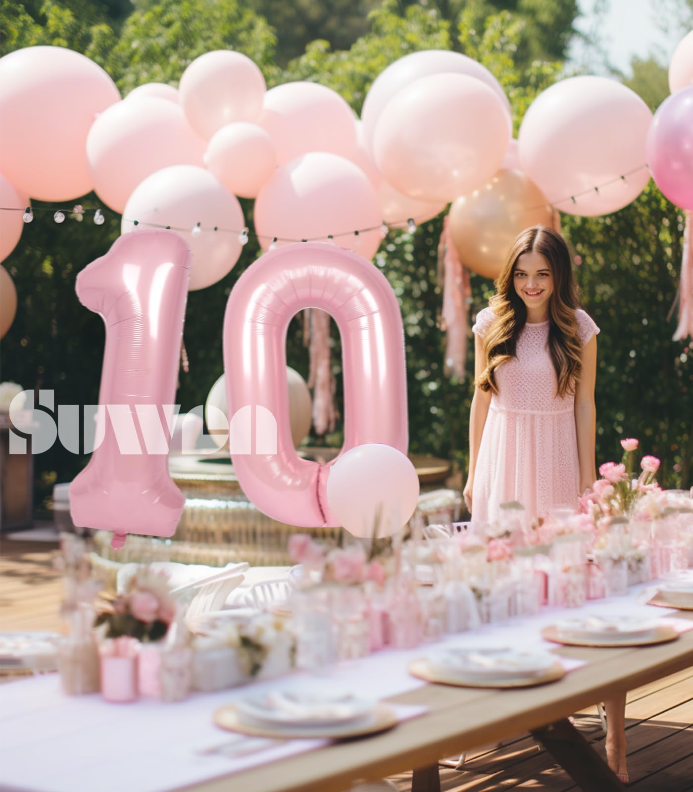 SUWEN 40 Inch Pink Foil Number Balloons 0-9 Jumbo Mylar Birthday Party Decorations for Girls