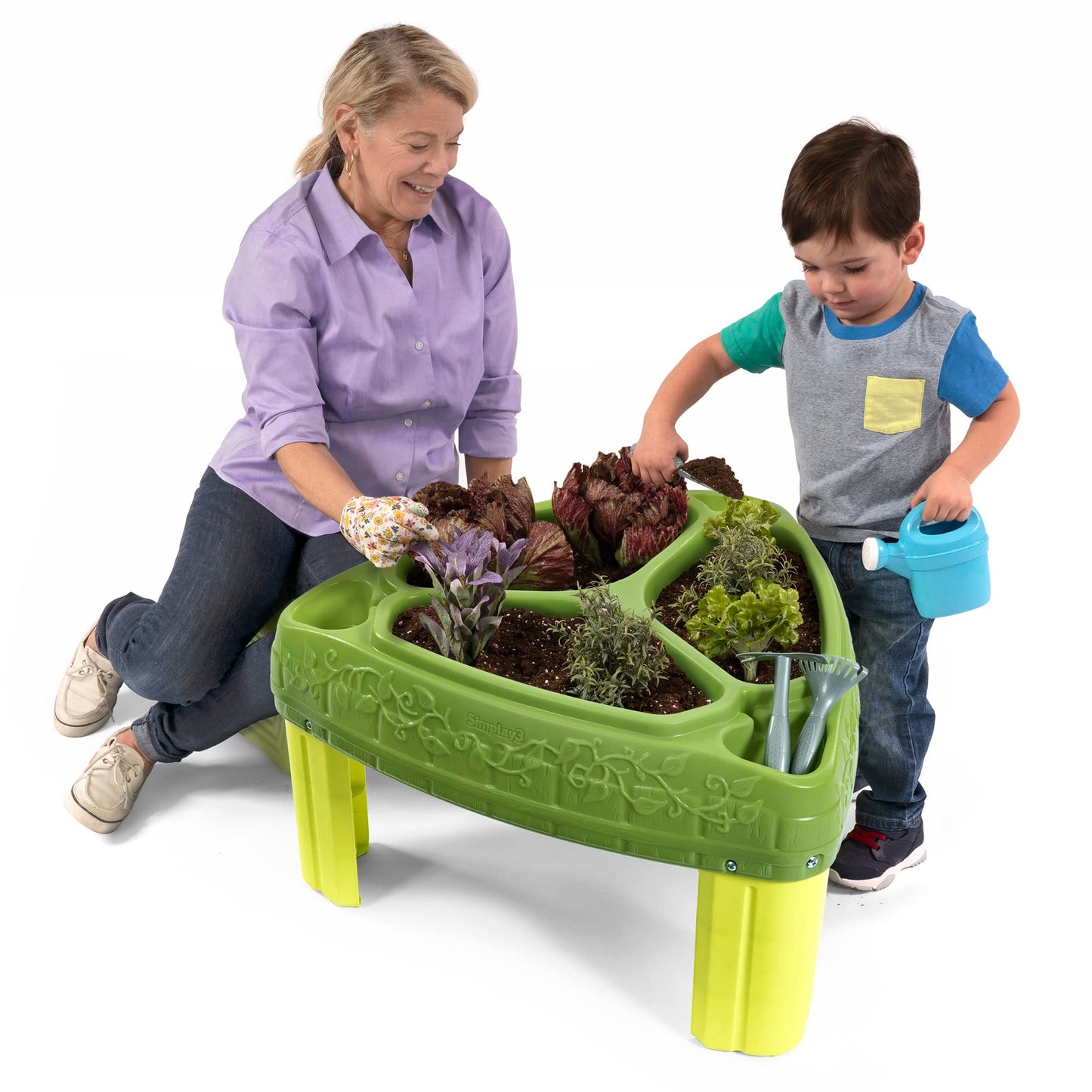 Simplay3 Seed To Sprout Raised Garden Planter, Kids Outdoor Kit With Garden Tools For Growing Flowers Or Vegetables, Green, Made In Usa