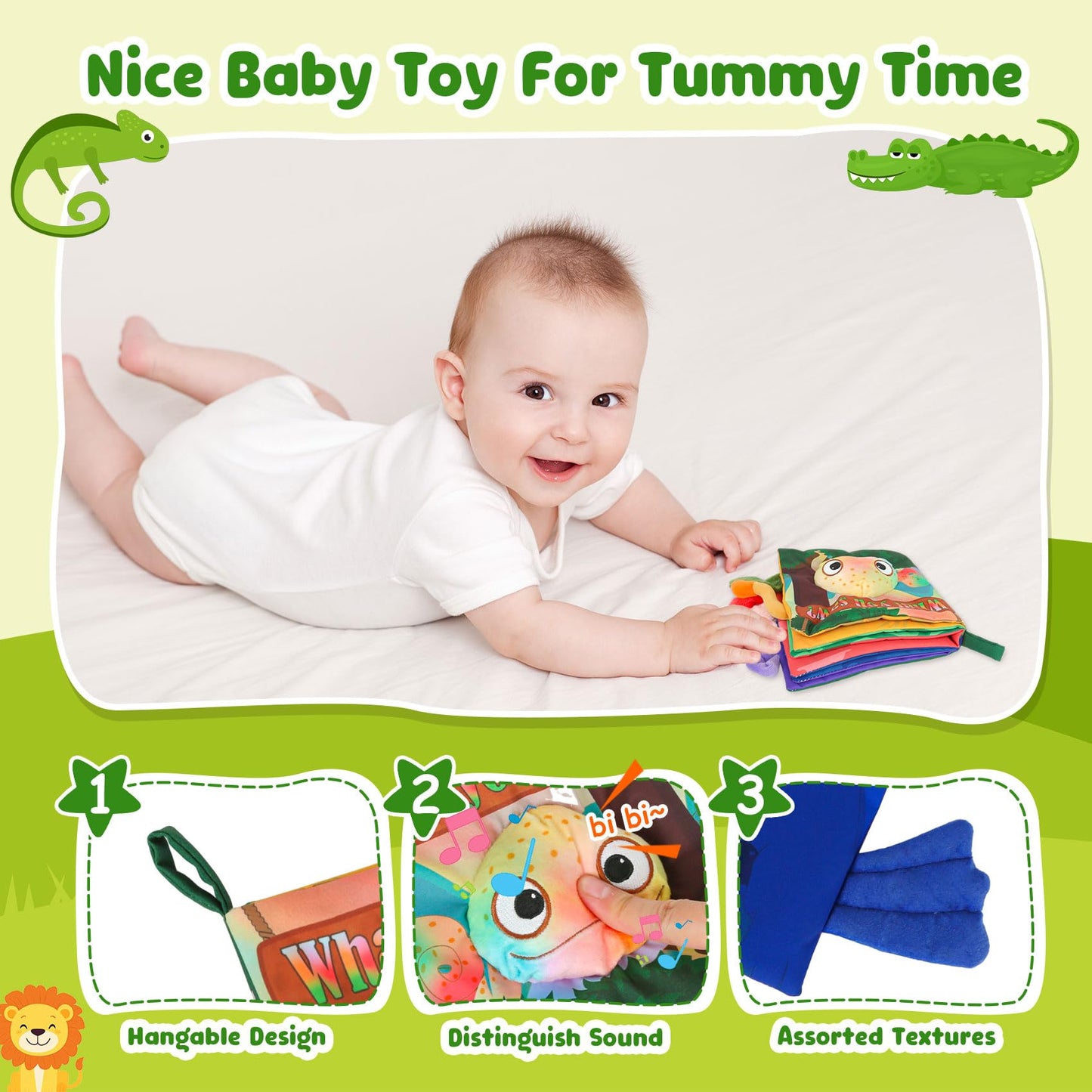 Gkdoms Soft Baby Books Animal Tails Baby Toy Touch And Feel Crinkle Cloth Book Infant Toy With Non-Toxic Fabrics, For Newborn Bo