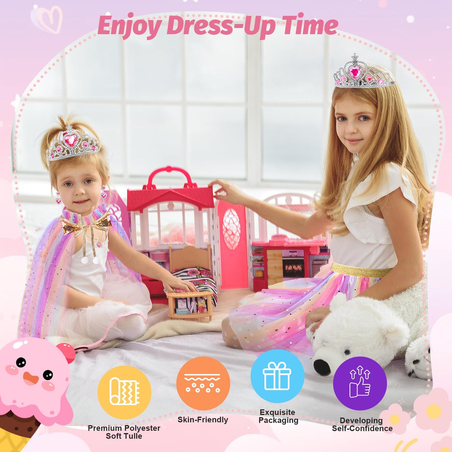 Funmission Princess Dress Up For Little Girl Toys, 9Pcs Dress Up Clothes For Girls, Princess Costume Girls, Girl Dress Up Clothe