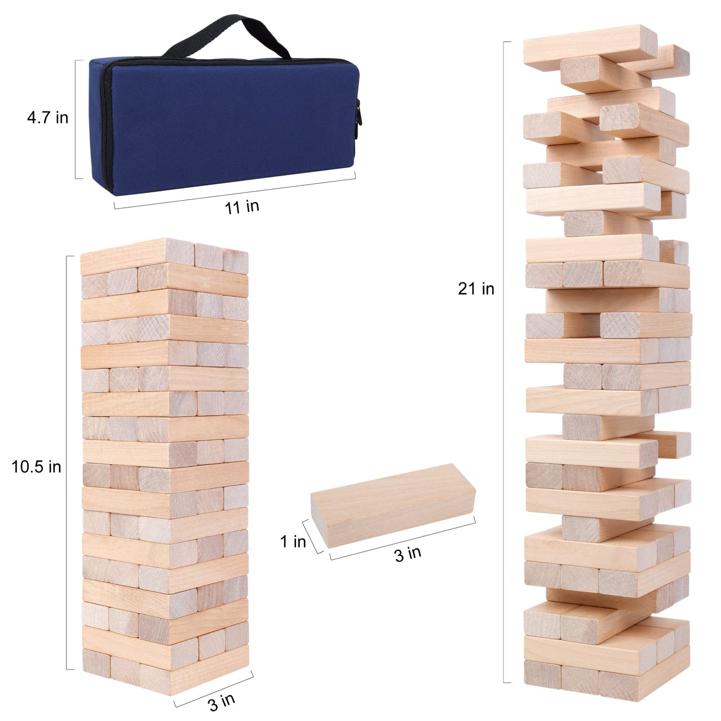 GOTHINK Classic Wooden Tumbling Tower Game - 54pcs Stacking Blocks with Carry Case, Family Board Game for Kids & Adults, Model ET0010-1