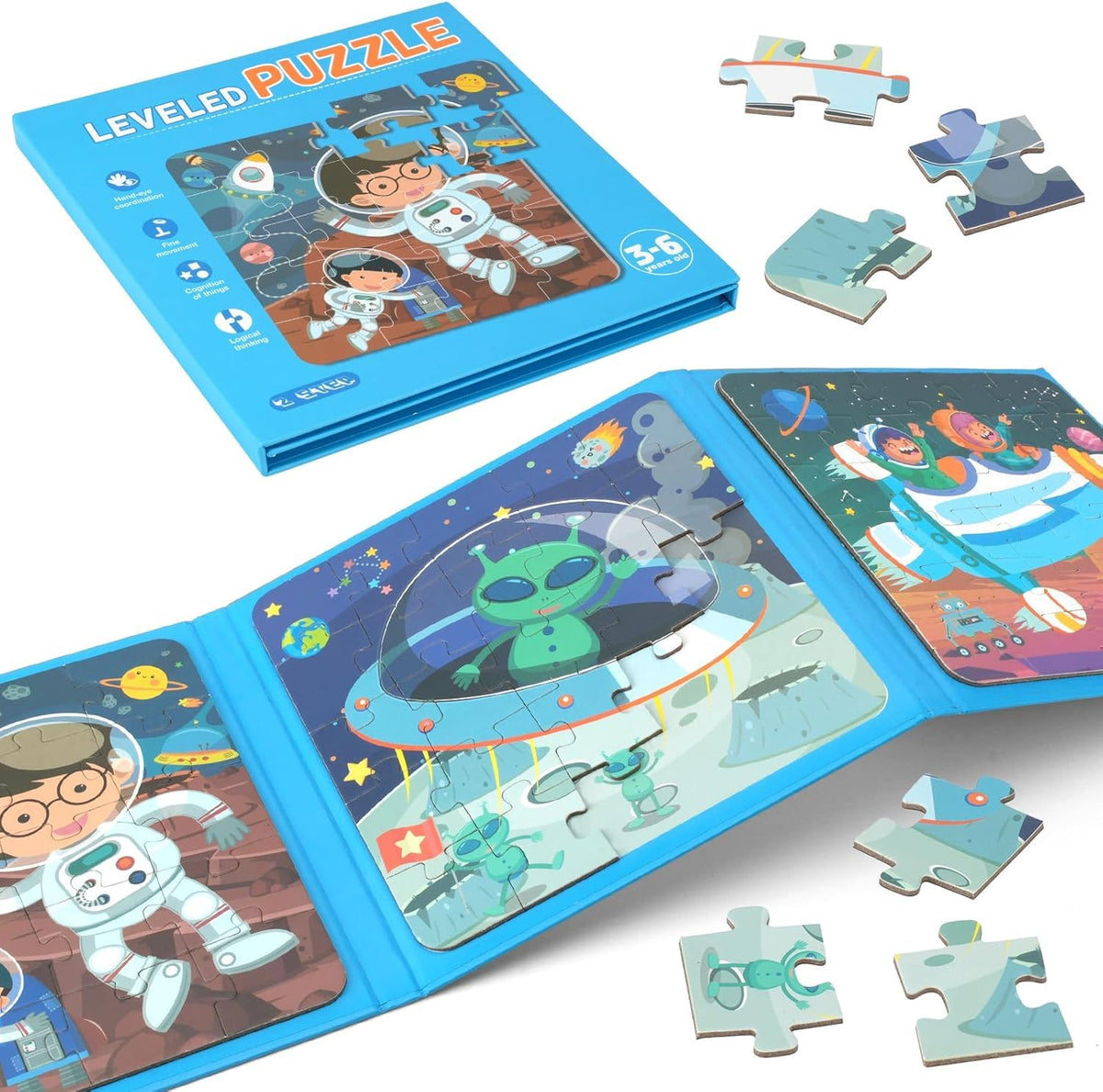 Dorytoy Leveled Space Puzzle Book For Kids, Educational Jigsaw Activity With Astronaut Rocket, Brain Development Learning Toy Bo