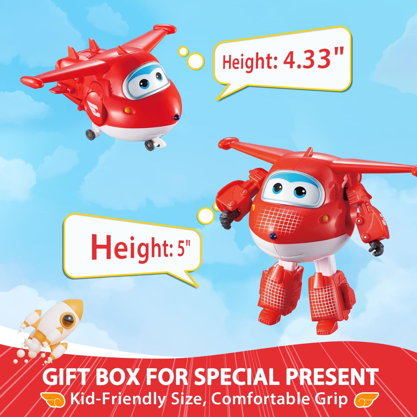 Super Wings Transformer Toys - 5" Jett Airplane Rescue Bots - Red Plastic Action Figures for Kids Age 3-7 - Model 710210