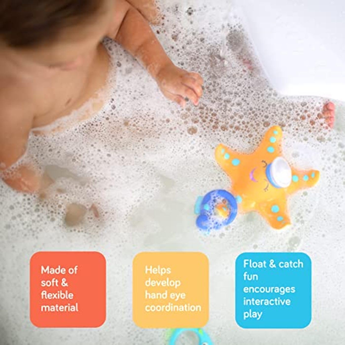 Nuby Floating Purple Octopus With 3 Hoopla Rings And Nuby Starfish Ring Toss Bath Toy With 3 Toss Rings