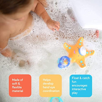 Nuby Floating Purple Octopus With 3 Hoopla Rings And Nuby Starfish Ring Toss Bath Toy With 3 Toss Rings