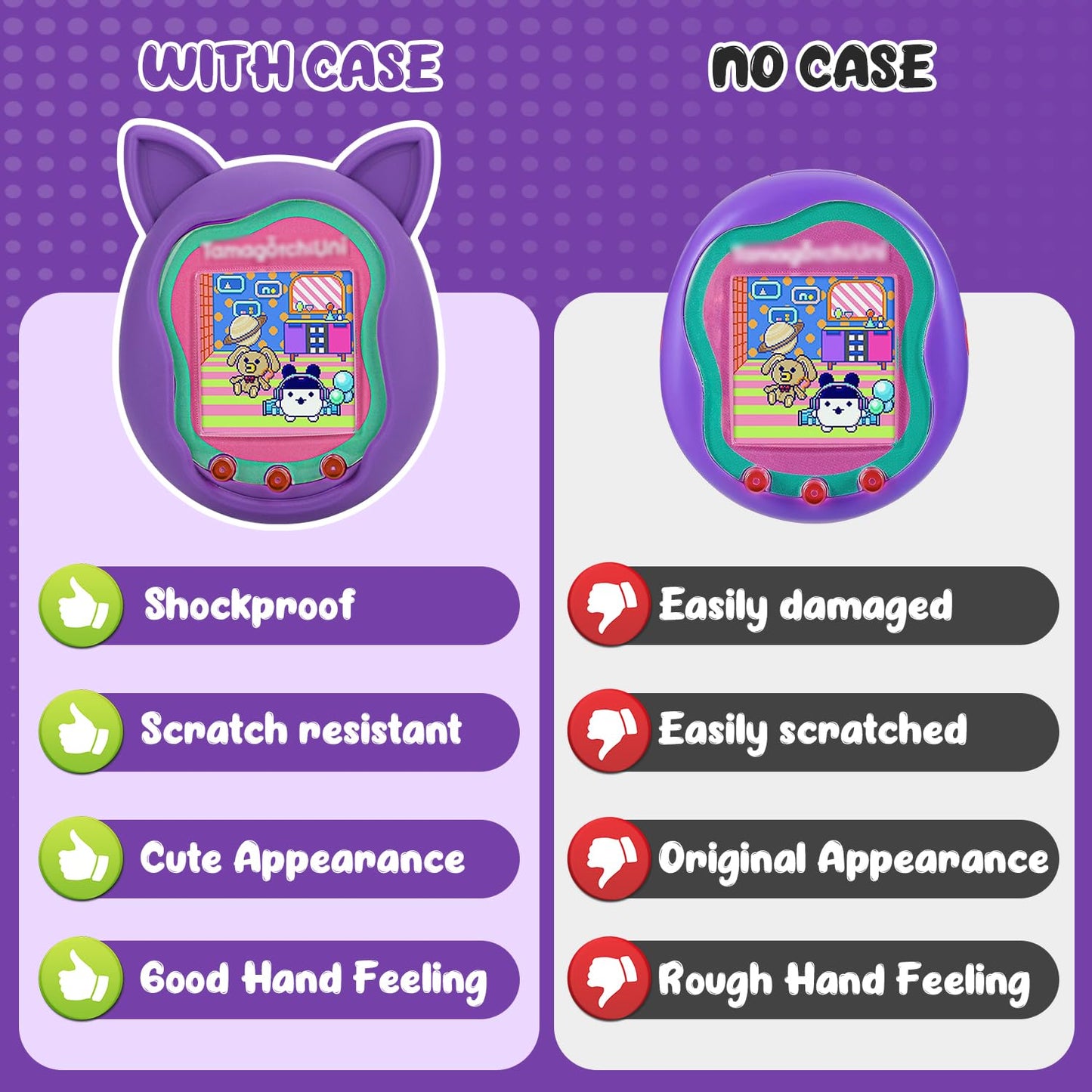 2pack Winceed Silicone Case for Tamagotchi Uni, Protective Cover for Tamagotchi Uni Protector Skin with Hand Strap (Pink+Purple)