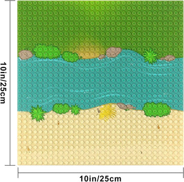 Feleph Classic Baseplate With River And Grassland Pattern Base Plates For Building Blocks 10 X 10 Inches Compatible With Major Brands