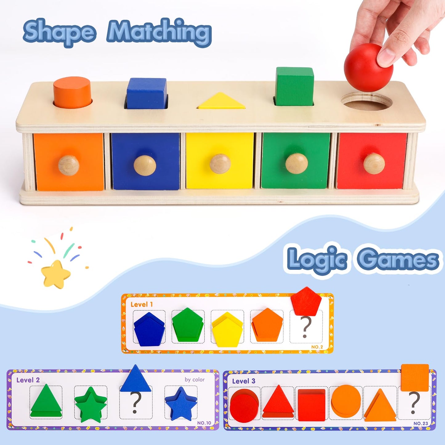 Montessori Toys Wooden Color & Shape Sorter Toys For Toddlers 1-3 Matching Box Sorting Blocks Manipulatives Preschool Learning A