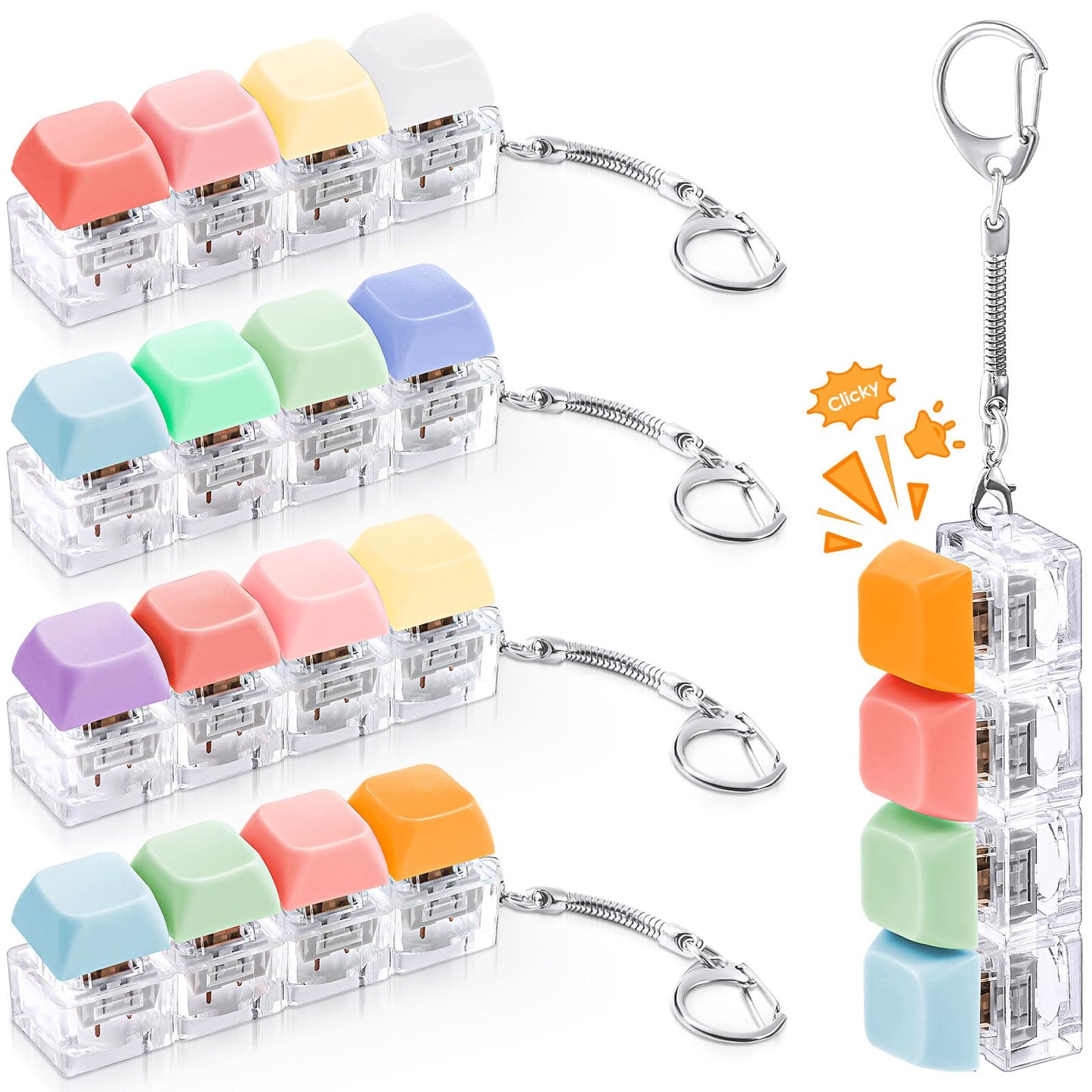 Halloscume 4 Pcs Keyboard mature-themed Fidget Toy Clicker Toy 4-in-1 Keyboard Fidget Keychain Cube Mechanical Key Button Clicker Stress Relief Gift for Office School Home to Pass the Time (Watercolor Colors)