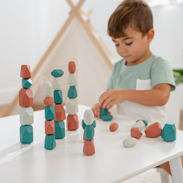 Comfy Cubs Stacking Rocks 36 Pieces, 36 Months+, Educational Toddler Stacking Blocks, Promotes Imagination, Balance & Fine Motor Skills - Wooden Rocks Sensory Toys Gift For Kid, Dino Pack
