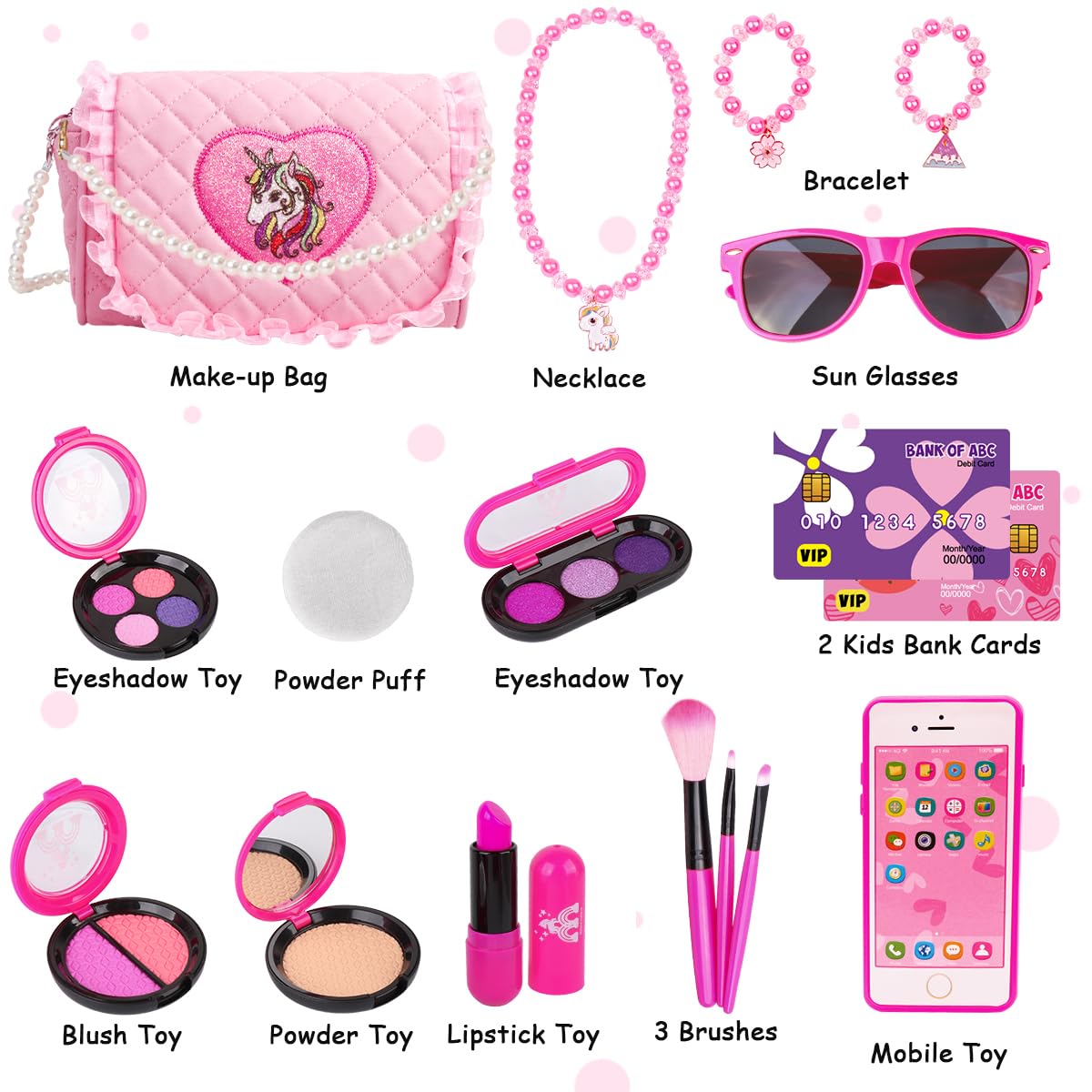 Meland Pretend Makeup Kit for Girls, Age 3-6, Pink, Includes My First Purse Toy, Ideal Gift for Toddlers, Model MU-MLUS