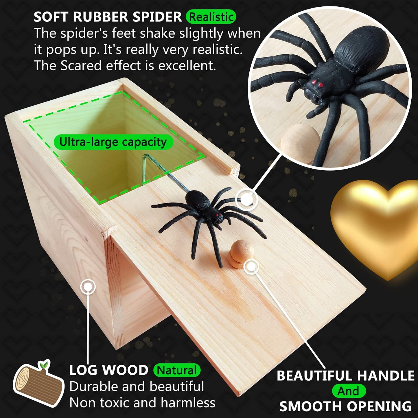 Giioasa Spider Prank Big Box,Wooden Surprise Box,Spider Money Surprise In A Box,Handmade Fun Practical Surprise Joke Boxes,Prank Stuff