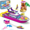 Hogokids Boat Building Set With Led Light - Floatable Cruise Ship Building Toys With Beach Water Scooter & Dolphins Watchtower Blocks Friends Playset Gifts For Kids Girls Boys Ages 6-12 Years(501 Pcs)