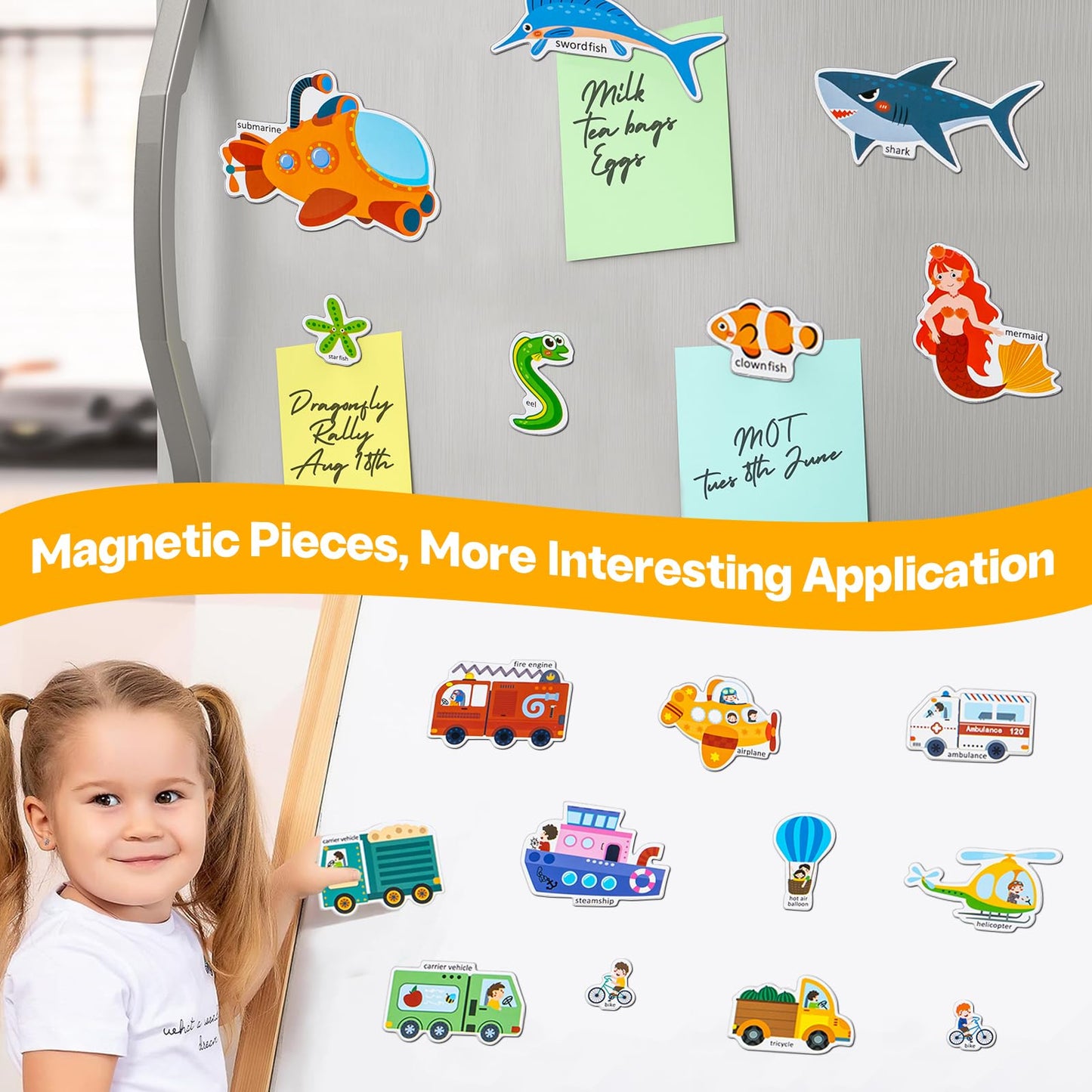 Magnetic Portable Playboard Ocean Animal Reusable Sticker Book for Toddler, Refrigerator Magnet Educational Learning Toys Travel