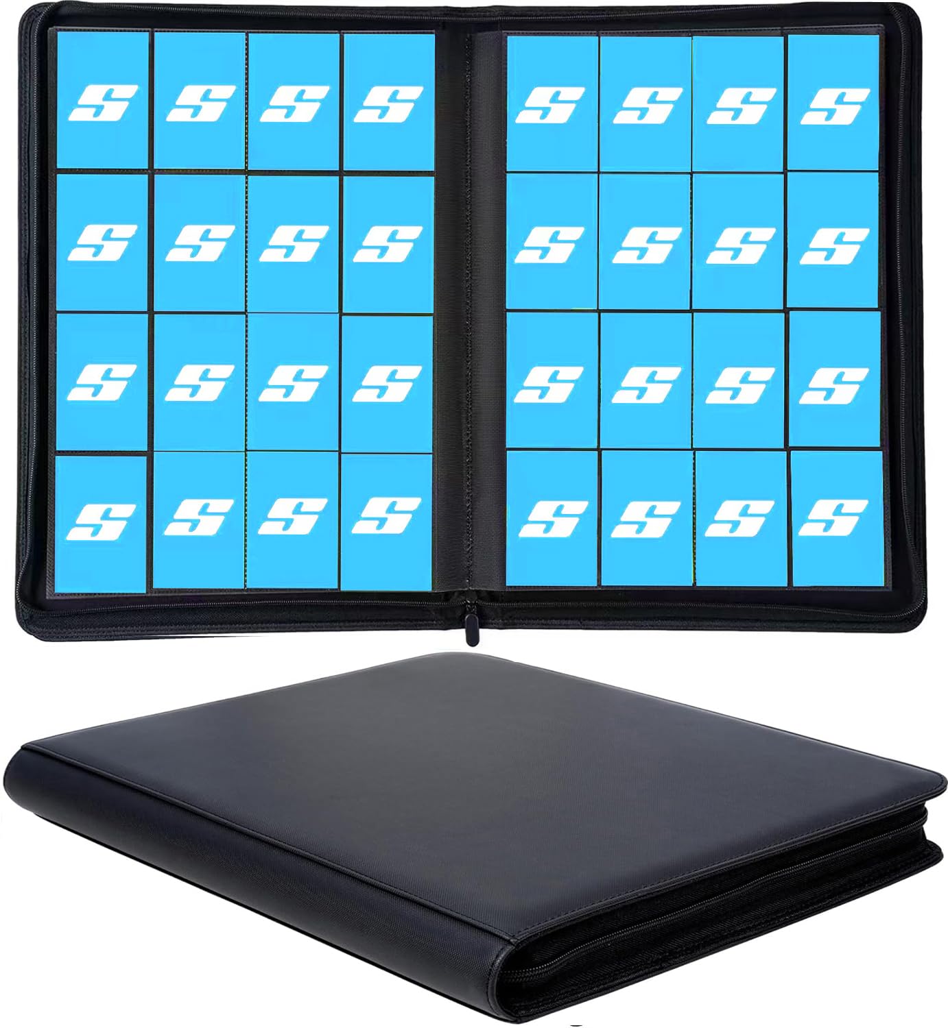 16 Pocket Card Binder, Ringless Zip Trading Card Binder, 1000+ Double Sided Pocket Pu Collection Binder, Collector Album, Card F