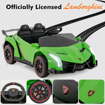 Infans 2 Seater Kids Ride On Car, 12V 4Wd Licensed Lamborghini Veneno Powered Electric Vehicle With Hydraulic Doors, Rocking Mode, Adjustable Speeds, Remote Control, Mp3, Headlight (Green)