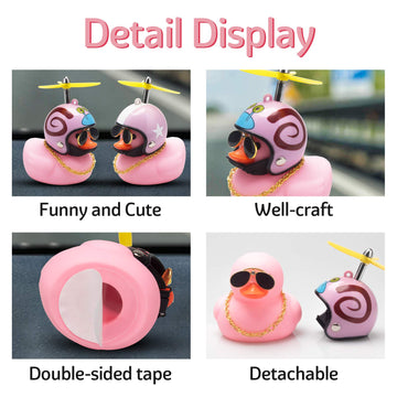 Wonuu Pink Duck Car Dashboard Decorations Rubber Duck Car Ornaments Cool Duck With Propeller Helmet Sunglasses Gold Chain (Snail)