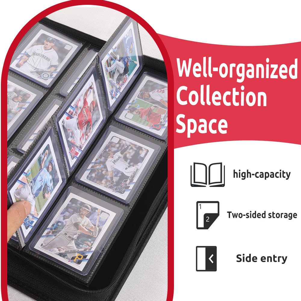 enhanced Top Loader Binder  Holds 288 Top Loaders 9-Pocket Toploader Binder with Sleeves for 3 x 4 Rigid Card Binder for Top Loader for Trading Cards or Sports Cards - Classic Red