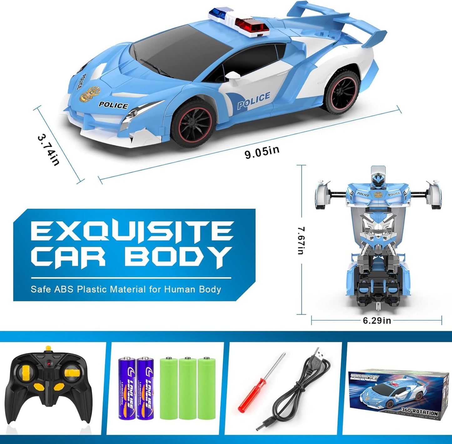 Senfhome Remote Control Car - Transforming Toy Car Robot, One-Button Deformation with Flashing Lights 2.4GHz 1:18 Scale Transfor