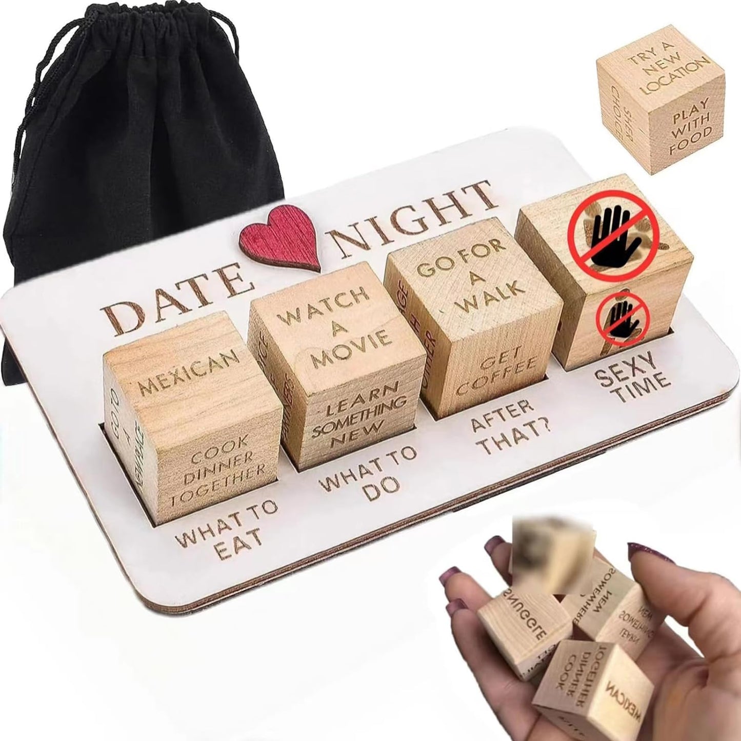 Yckeogln Date Night Dice After Dark Edition,Wooden Board Game for Couple,Decision Dice, for Him & Her,Funny Wedding Gifts, Valen