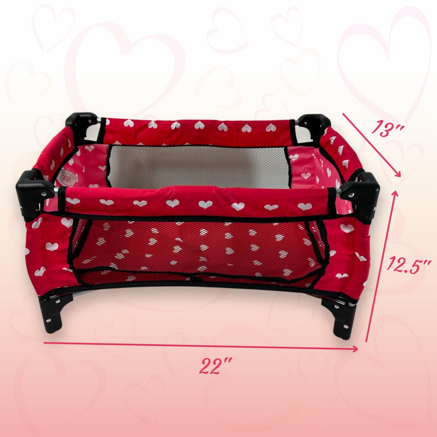 Doll Fold N' Store Pack N' Play - Doll Play Yard With Cute Hearts Design