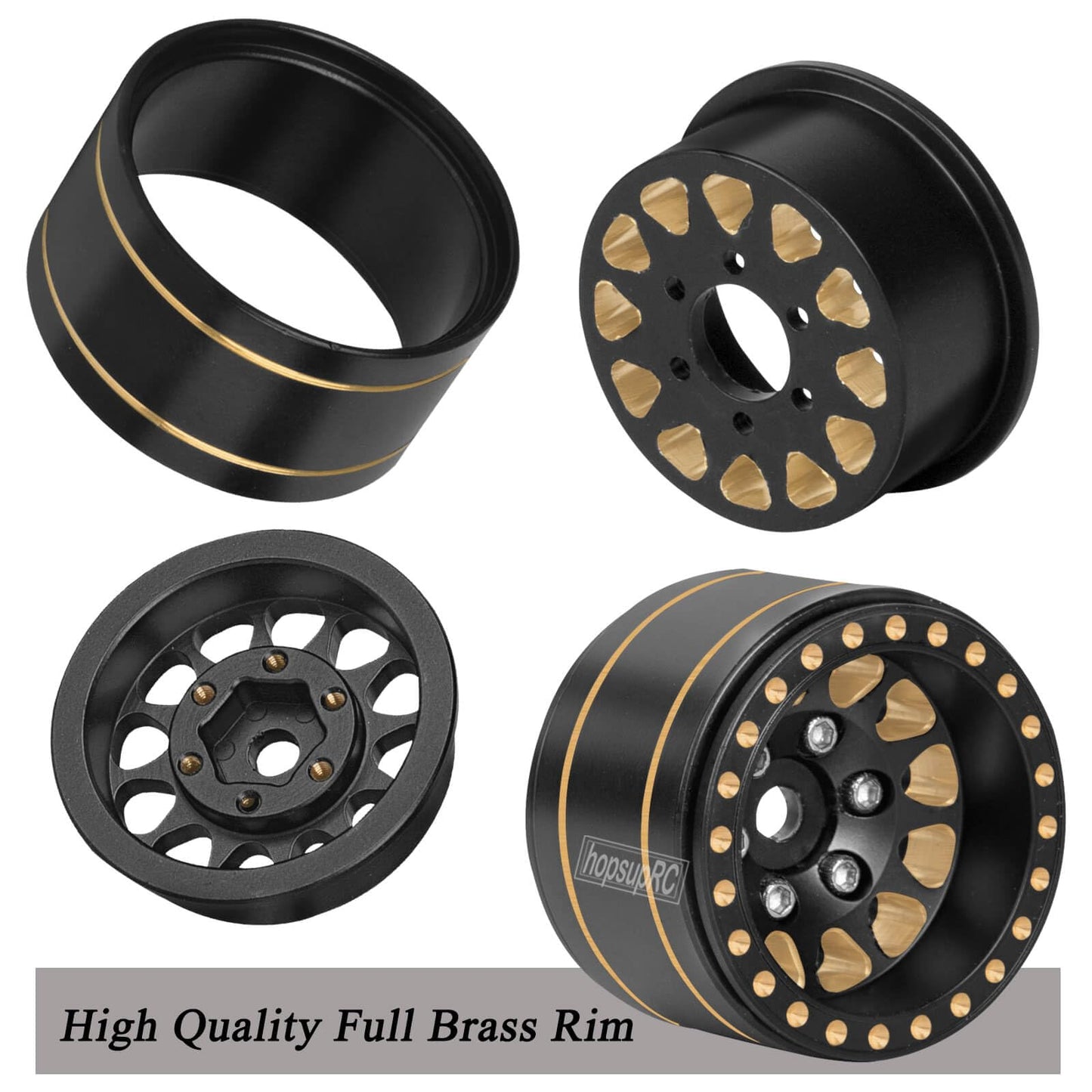 Full Brass 1.0In Beadlock Rc Truck Tires Wheels Tires Upgrades Part For 1/18 1/24 Trx4M Axial Scx24 Rc Crawler,Rc Wheels Hops Up
