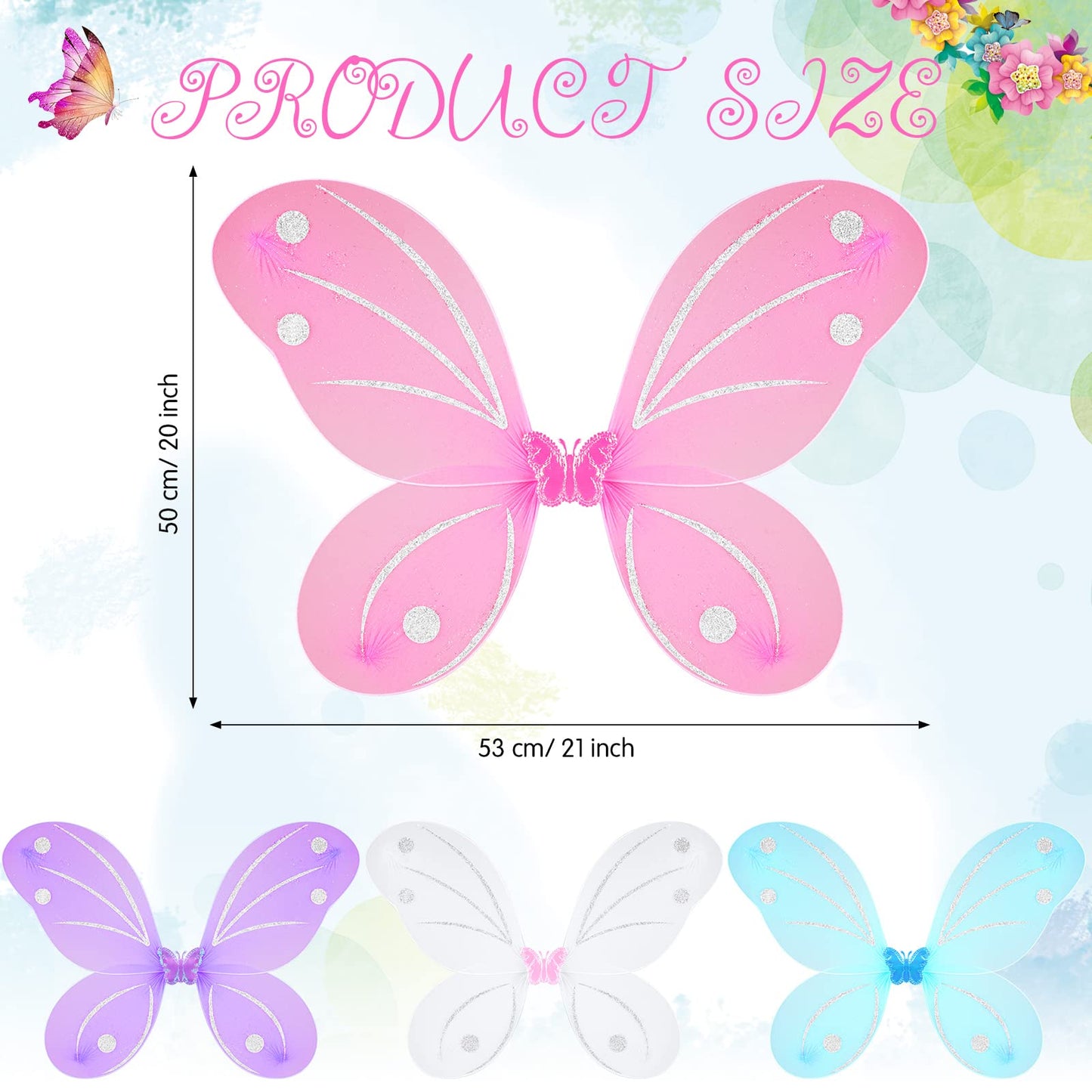 24 Sets Fairy Wings Butterfly Angel Costume Butterfly Wings for Girls Colorful Fairy Wands for Kid Dress up Party Halloween Role