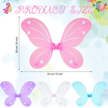 24 Sets Fairy Wings Butterfly Angel Costume Butterfly Wings for Girls Colorful Fairy Wands for Kid Dress up Party Halloween Role