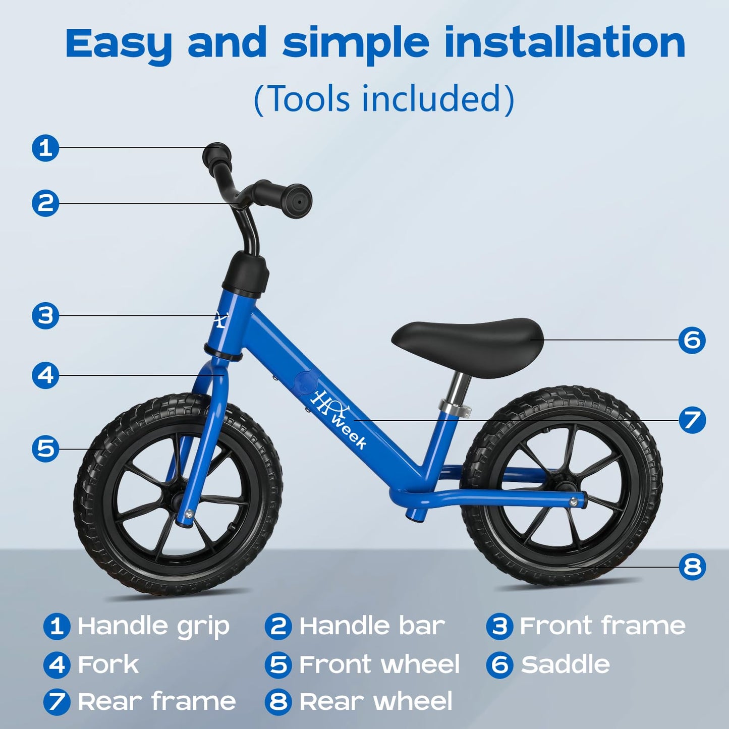 Haweek Toddler Balance Bike For 3-5 Year Old 12” No Pedal Training Bike Toys For Kids 2-4 Years Adjustable Seat & Handlebar Birthday Gifts For 1-3 Boys Girls (Blue)
